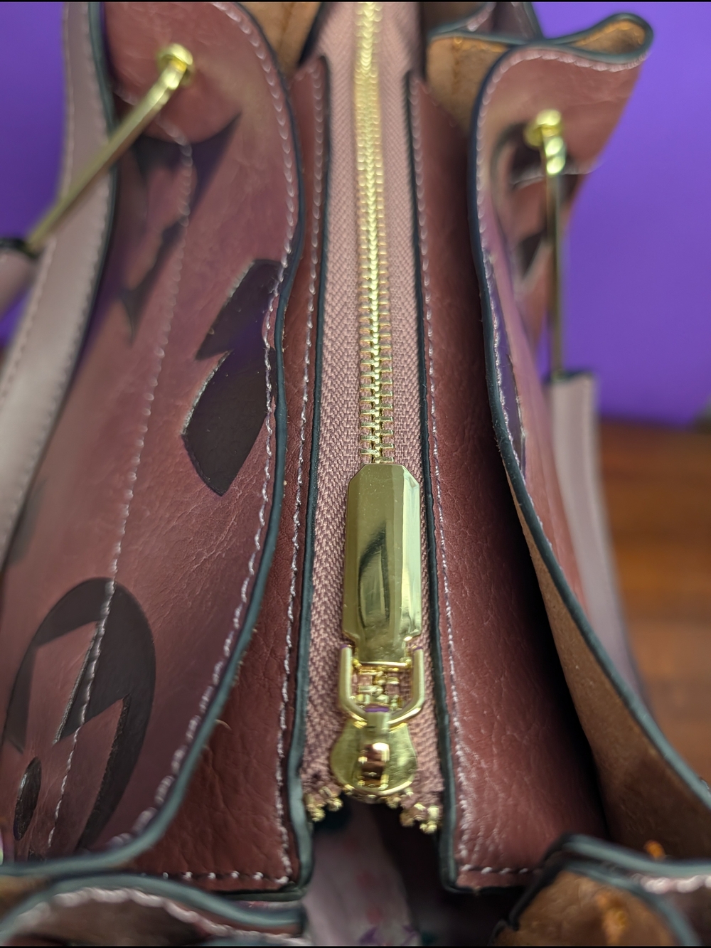 Floral Faux Leather Hobo Purse Dark Purple Color  NWOT - Picture 9 of 14